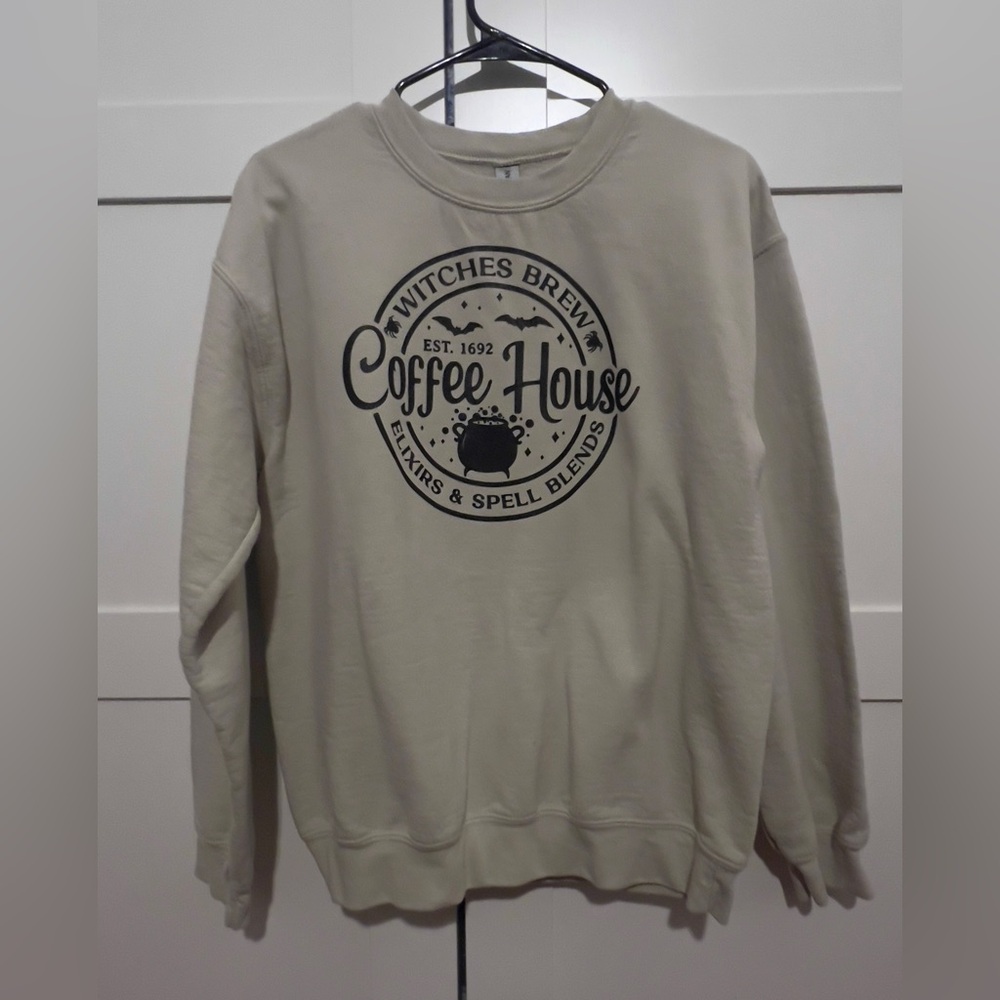 Fall/Halloween “Coffee House” Beige/Tan Crewneck Sweater